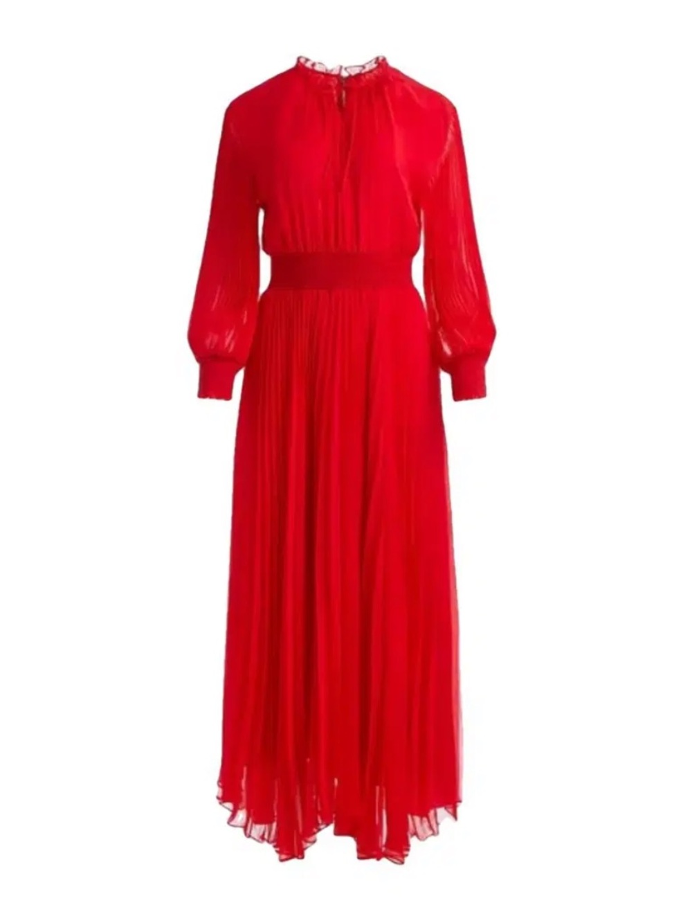 Alice + Olivia Elegant Red Pleated Long-Sleeve Maxi Dress